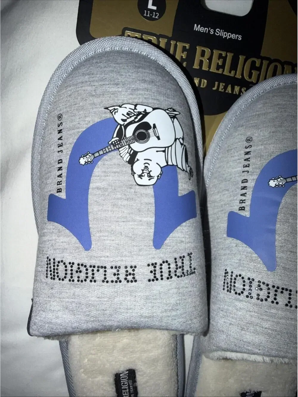 True Religion Men's Designer Slippers House Shoes Slides Gray/blu Size 11-12 (L)